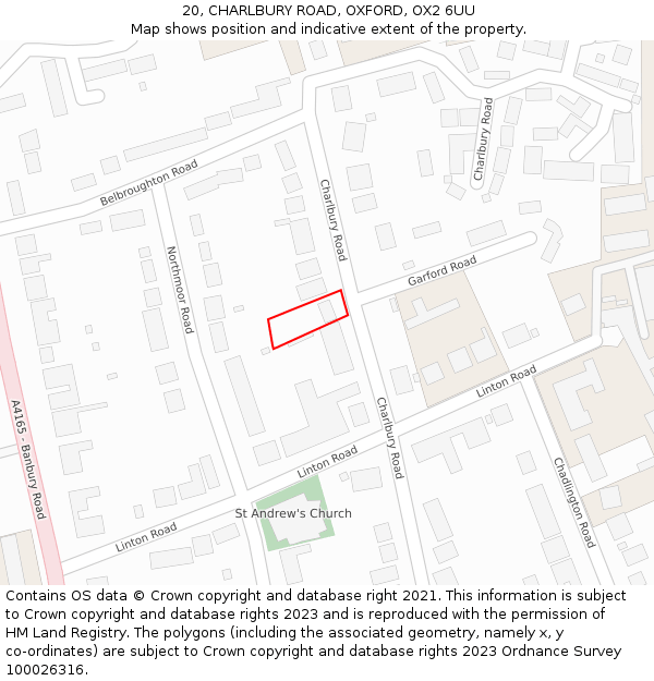 20, CHARLBURY ROAD, OXFORD, OX2 6UU: Location map and indicative extent of plot