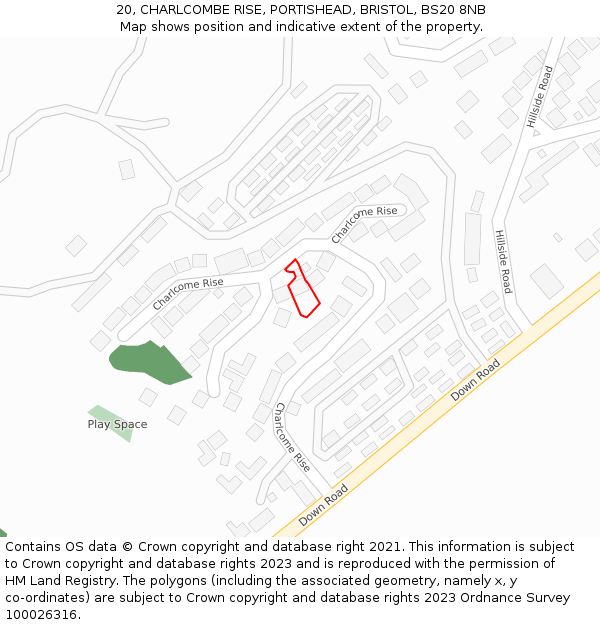 20, CHARLCOMBE RISE, PORTISHEAD, BRISTOL, BS20 8NB: Location map and indicative extent of plot