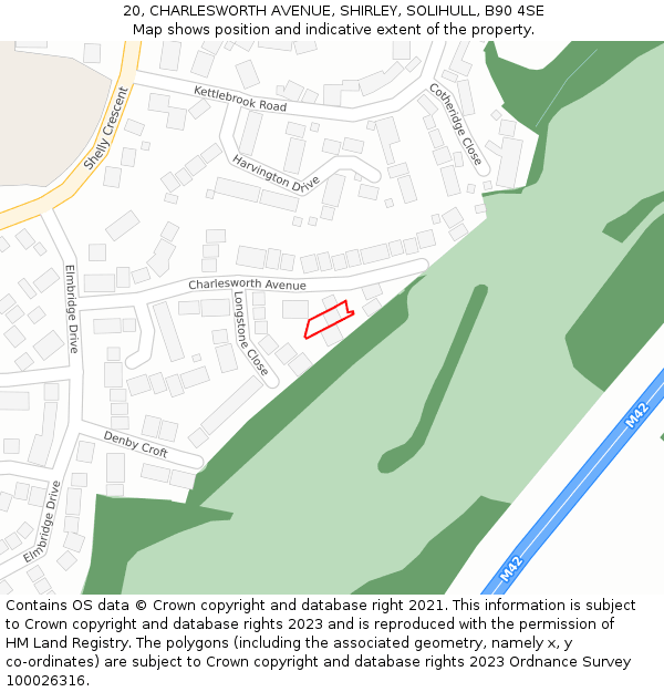 20, CHARLESWORTH AVENUE, SHIRLEY, SOLIHULL, B90 4SE: Location map and indicative extent of plot