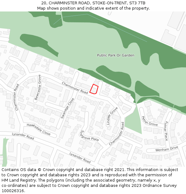 20, CHARMINSTER ROAD, STOKE-ON-TRENT, ST3 7TB: Location map and indicative extent of plot