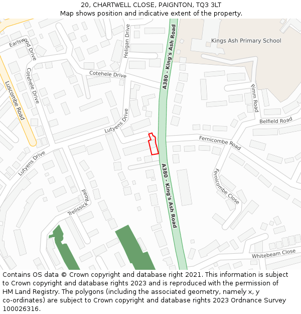 20, CHARTWELL CLOSE, PAIGNTON, TQ3 3LT: Location map and indicative extent of plot