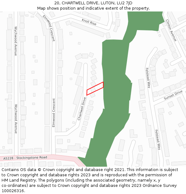 20, CHARTWELL DRIVE, LUTON, LU2 7JD: Location map and indicative extent of plot