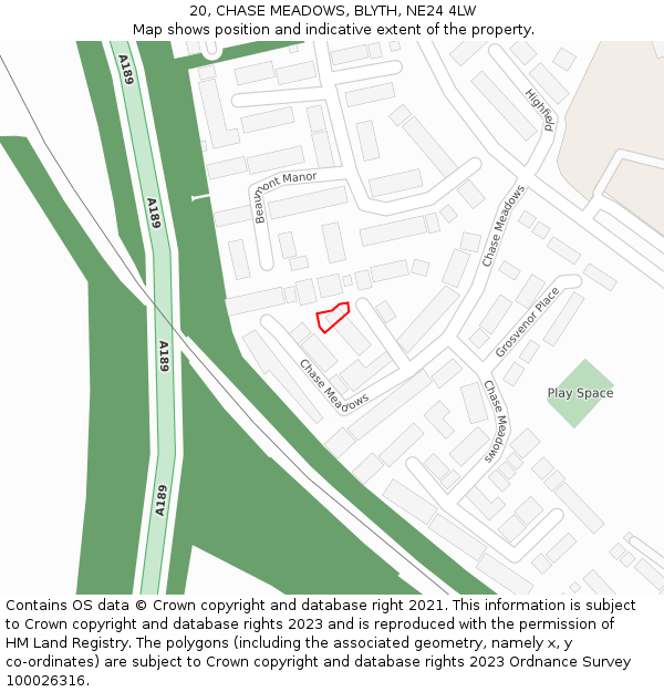 20, CHASE MEADOWS, BLYTH, NE24 4LW: Location map and indicative extent of plot