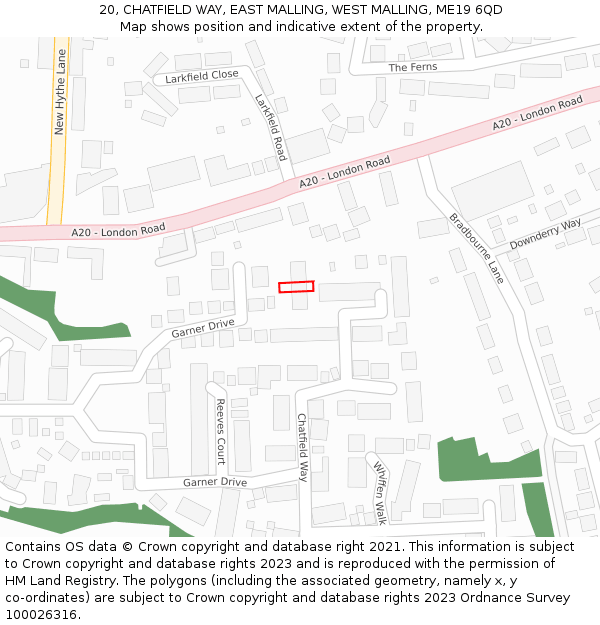 20, CHATFIELD WAY, EAST MALLING, WEST MALLING, ME19 6QD: Location map and indicative extent of plot