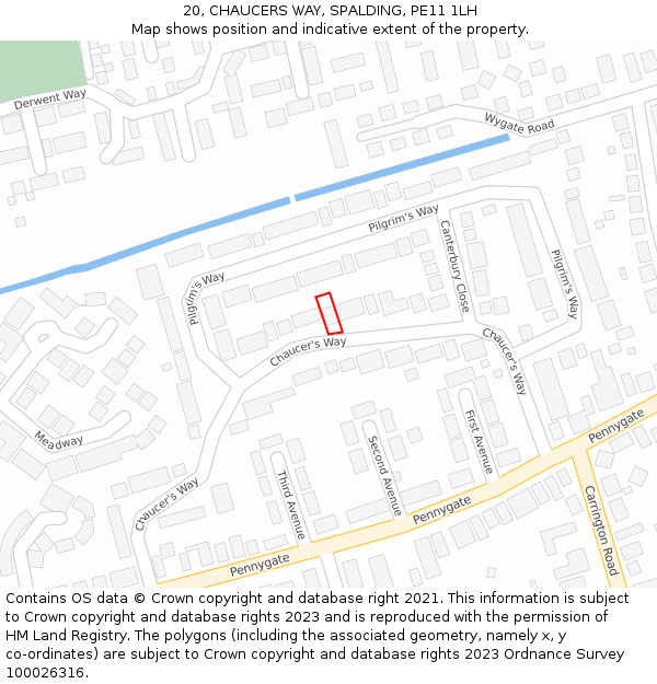 20, CHAUCERS WAY, SPALDING, PE11 1LH: Location map and indicative extent of plot