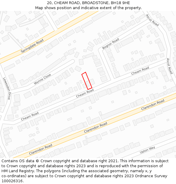 20, CHEAM ROAD, BROADSTONE, BH18 9HE: Location map and indicative extent of plot