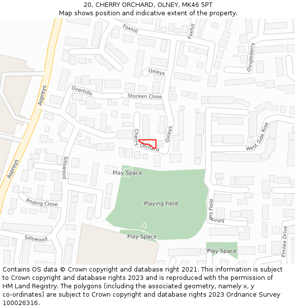20, CHERRY ORCHARD, OLNEY, MK46 5PT: Location map and indicative extent of plot