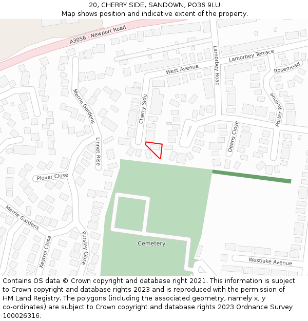 20, CHERRY SIDE, SANDOWN, PO36 9LU: Location map and indicative extent of plot