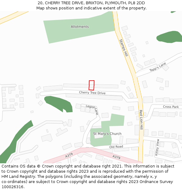 20, CHERRY TREE DRIVE, BRIXTON, PLYMOUTH, PL8 2DD: Location map and indicative extent of plot