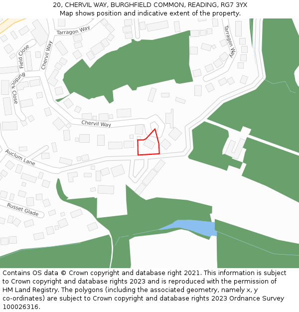 20, CHERVIL WAY, BURGHFIELD COMMON, READING, RG7 3YX: Location map and indicative extent of plot