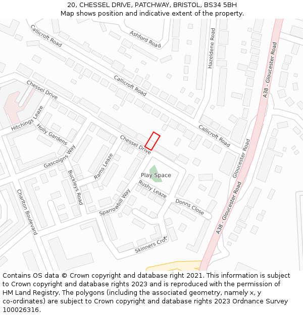 20, CHESSEL DRIVE, PATCHWAY, BRISTOL, BS34 5BH: Location map and indicative extent of plot