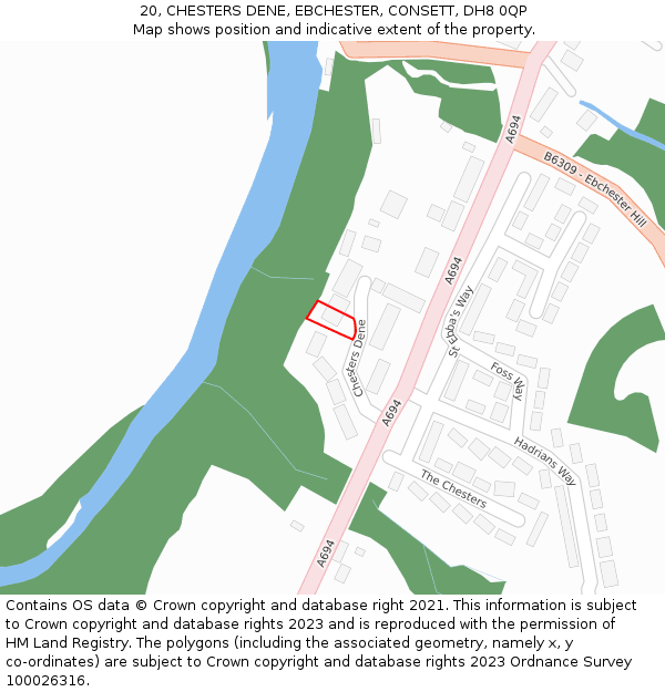 20, CHESTERS DENE, EBCHESTER, CONSETT, DH8 0QP: Location map and indicative extent of plot