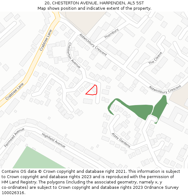 20, CHESTERTON AVENUE, HARPENDEN, AL5 5ST: Location map and indicative extent of plot