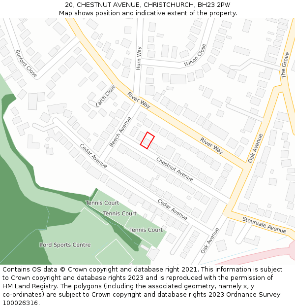 20, CHESTNUT AVENUE, CHRISTCHURCH, BH23 2PW: Location map and indicative extent of plot