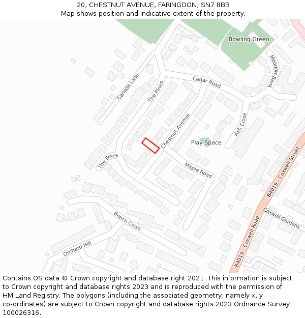 20, CHESTNUT AVENUE, FARINGDON, SN7 8BB: Location map and indicative extent of plot