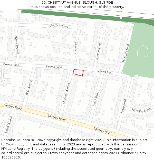 20, CHESTNUT AVENUE, SLOUGH, SL3 7DE: Location map and indicative extent of plot