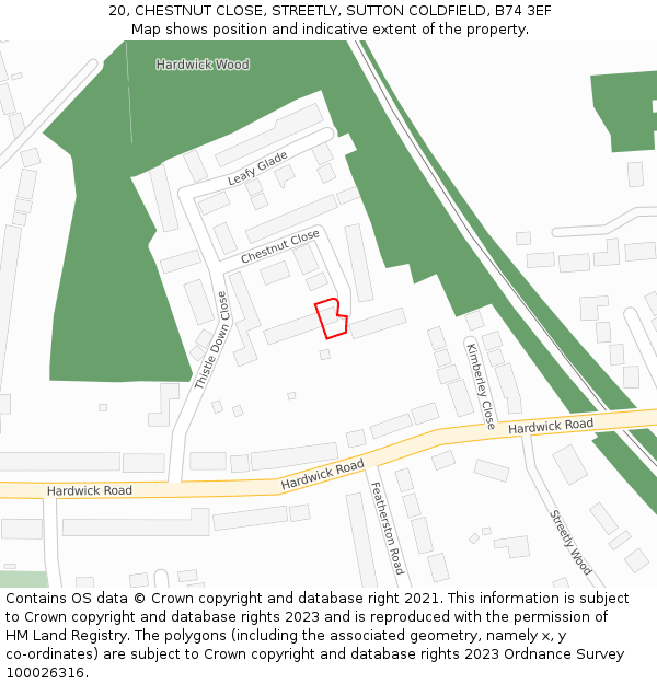 20, CHESTNUT CLOSE, STREETLY, SUTTON COLDFIELD, B74 3EF: Location map and indicative extent of plot