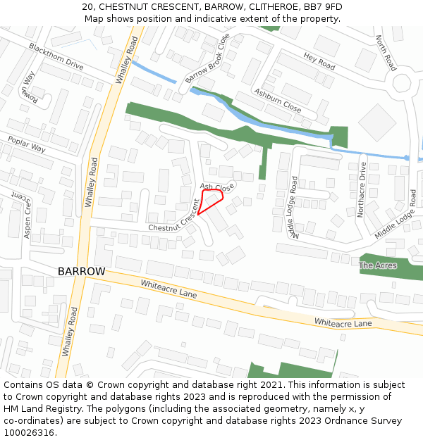 20, CHESTNUT CRESCENT, BARROW, CLITHEROE, BB7 9FD: Location map and indicative extent of plot