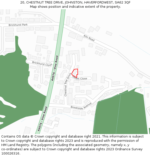 20, CHESTNUT TREE DRIVE, JOHNSTON, HAVERFORDWEST, SA62 3QF: Location map and indicative extent of plot