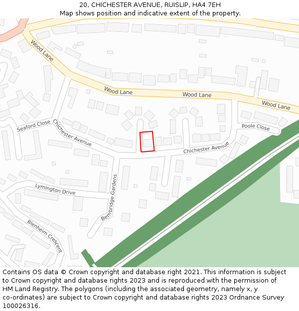 20, CHICHESTER AVENUE, RUISLIP, HA4 7EH: Location map and indicative extent of plot