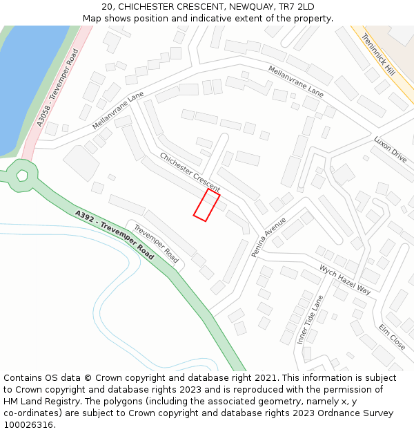 20, CHICHESTER CRESCENT, NEWQUAY, TR7 2LD: Location map and indicative extent of plot