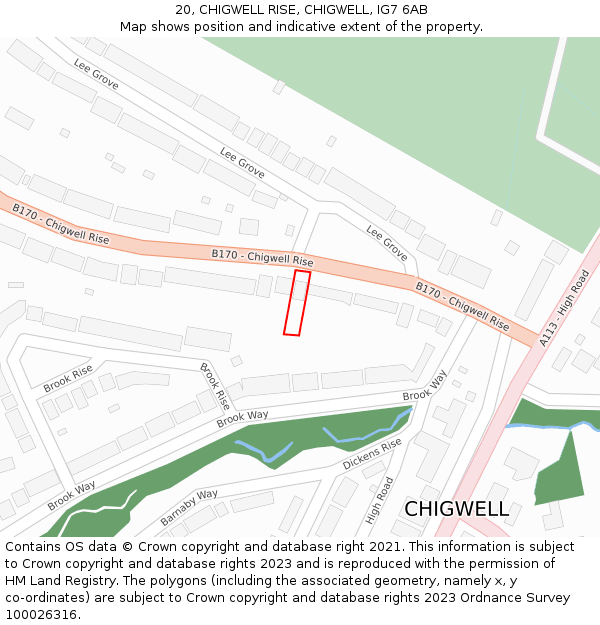 20, CHIGWELL RISE, CHIGWELL, IG7 6AB: Location map and indicative extent of plot