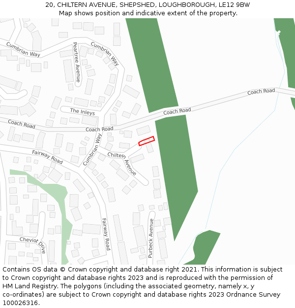 20, CHILTERN AVENUE, SHEPSHED, LOUGHBOROUGH, LE12 9BW: Location map and indicative extent of plot