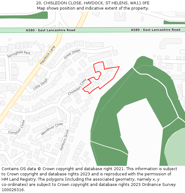 20, CHISLEDON CLOSE, HAYDOCK, ST HELENS, WA11 0FE: Location map and indicative extent of plot