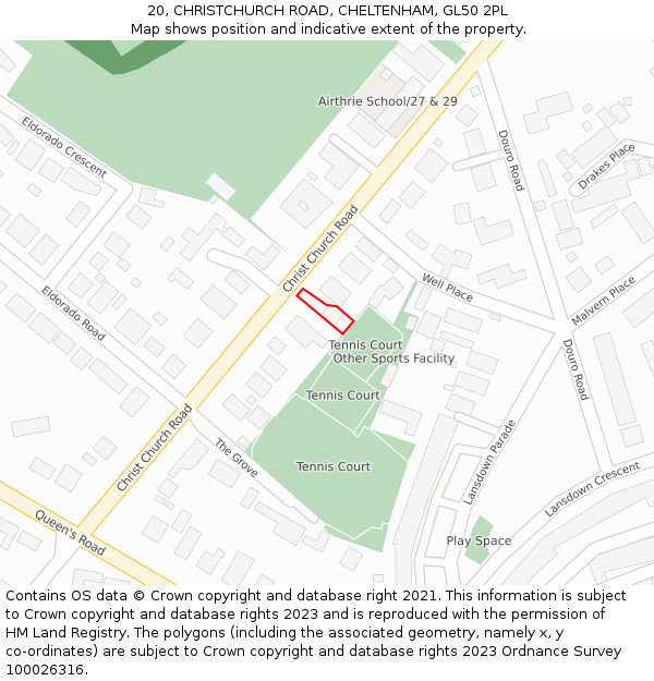 20, CHRISTCHURCH ROAD, CHELTENHAM, GL50 2PL: Location map and indicative extent of plot