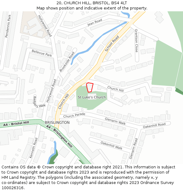 20, CHURCH HILL, BRISTOL, BS4 4LT: Location map and indicative extent of plot
