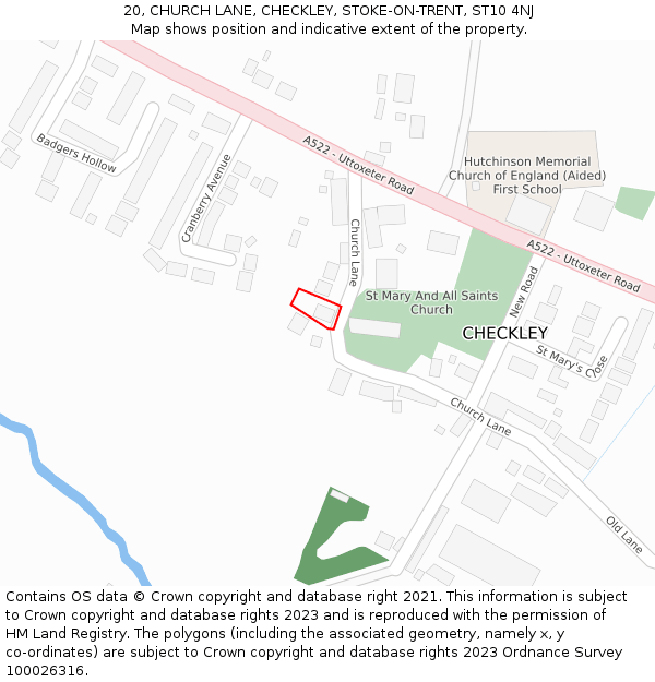 20, CHURCH LANE, CHECKLEY, STOKE-ON-TRENT, ST10 4NJ: Location map and indicative extent of plot
