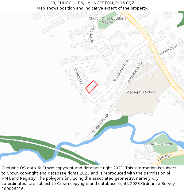 20, CHURCH LEA, LAUNCESTON, PL15 8QZ: Location map and indicative extent of plot