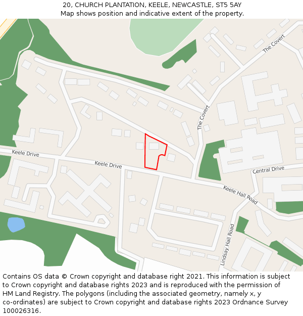 20, CHURCH PLANTATION, KEELE, NEWCASTLE, ST5 5AY: Location map and indicative extent of plot