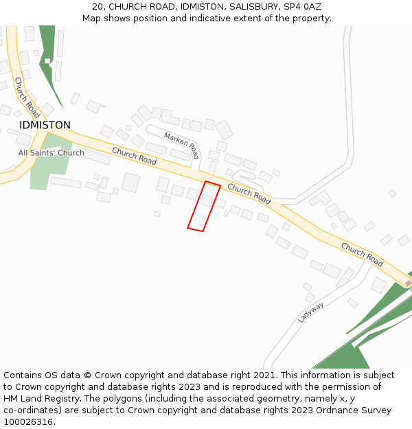 20, CHURCH ROAD, IDMISTON, SALISBURY, SP4 0AZ: Location map and indicative extent of plot