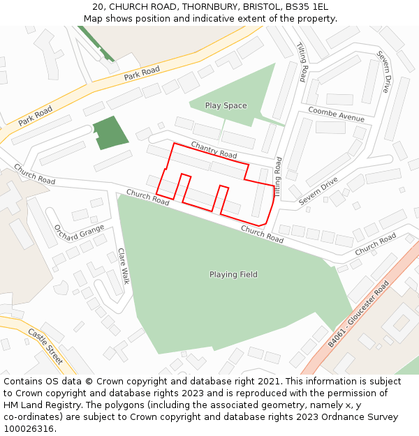 20, CHURCH ROAD, THORNBURY, BRISTOL, BS35 1EL: Location map and indicative extent of plot