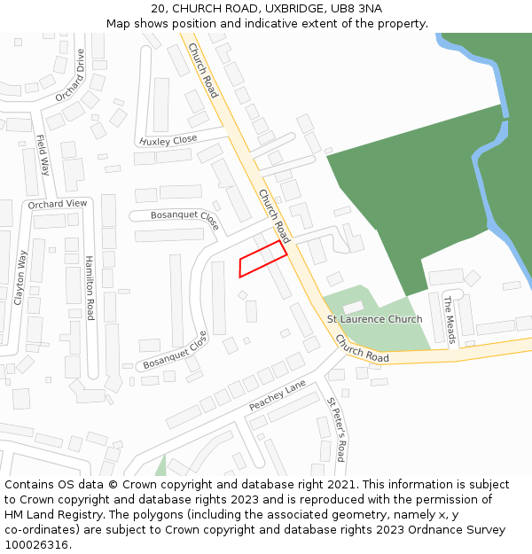 20, CHURCH ROAD, UXBRIDGE, UB8 3NA: Location map and indicative extent of plot