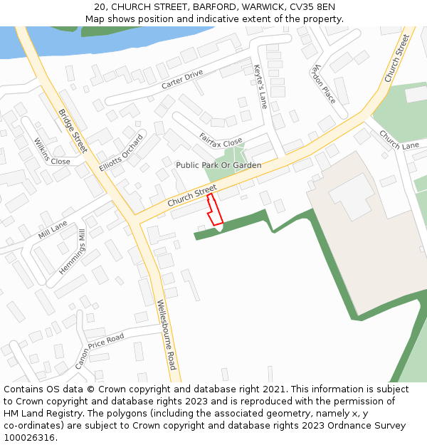 20, CHURCH STREET, BARFORD, WARWICK, CV35 8EN: Location map and indicative extent of plot