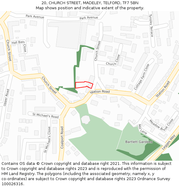 20, CHURCH STREET, MADELEY, TELFORD, TF7 5BN: Location map and indicative extent of plot