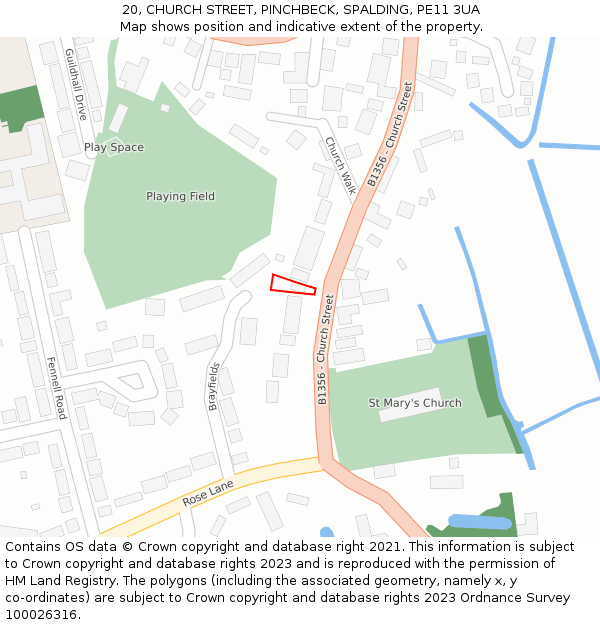 20, CHURCH STREET, PINCHBECK, SPALDING, PE11 3UA: Location map and indicative extent of plot