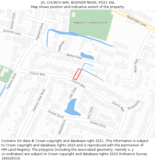 20, CHURCH WAY, BOGNOR REGIS, PO21 4QL: Location map and indicative extent of plot