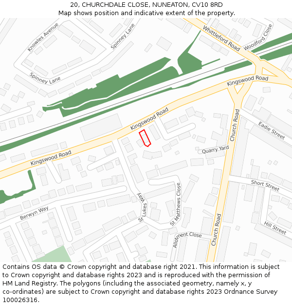 20, CHURCHDALE CLOSE, NUNEATON, CV10 8RD: Location map and indicative extent of plot