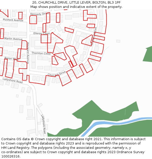 20, CHURCHILL DRIVE, LITTLE LEVER, BOLTON, BL3 1PF: Location map and indicative extent of plot