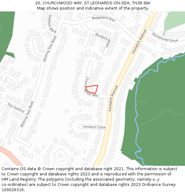 20, CHURCHWOOD WAY, ST LEONARDS-ON-SEA, TN38 9JW: Location map and indicative extent of plot