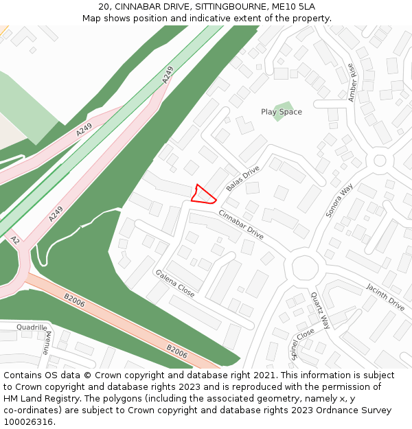 20, CINNABAR DRIVE, SITTINGBOURNE, ME10 5LA: Location map and indicative extent of plot