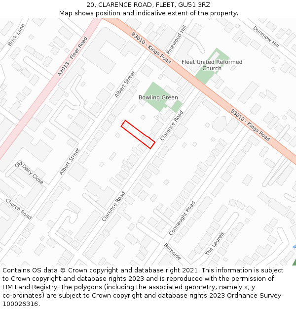 20, CLARENCE ROAD, FLEET, GU51 3RZ: Location map and indicative extent of plot