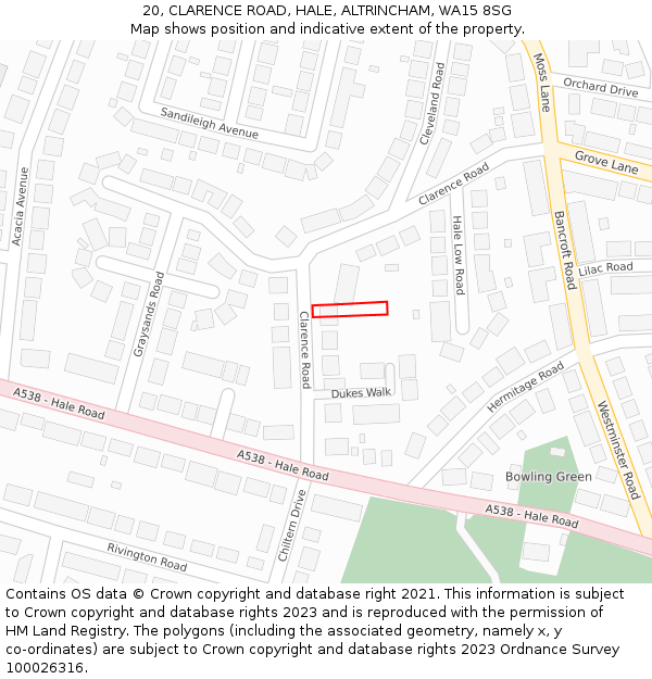 20, CLARENCE ROAD, HALE, ALTRINCHAM, WA15 8SG: Location map and indicative extent of plot