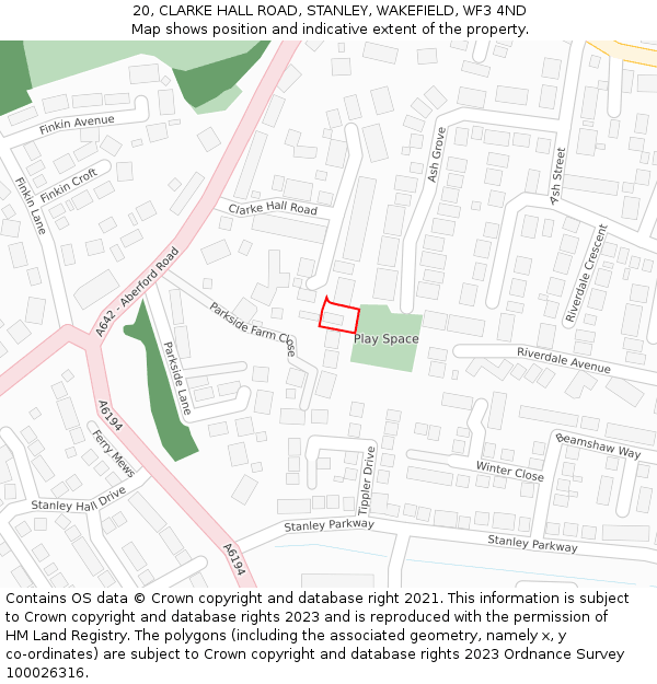 20, CLARKE HALL ROAD, STANLEY, WAKEFIELD, WF3 4ND: Location map and indicative extent of plot