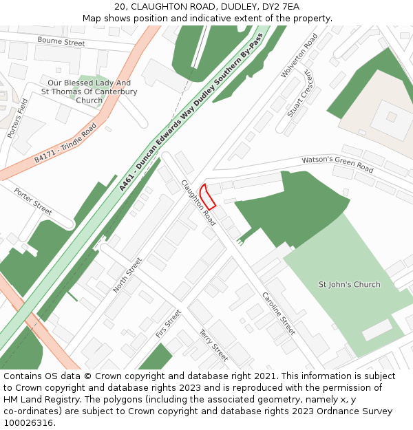 20, CLAUGHTON ROAD, DUDLEY, DY2 7EA: Location map and indicative extent of plot