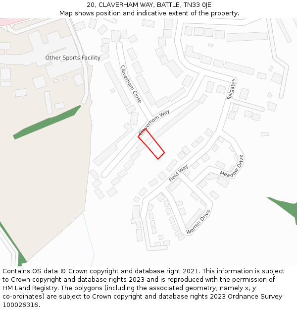 20, CLAVERHAM WAY, BATTLE, TN33 0JE: Location map and indicative extent of plot