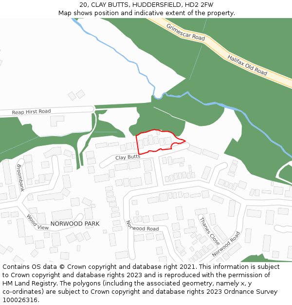 20, CLAY BUTTS, HUDDERSFIELD, HD2 2FW: Location map and indicative extent of plot